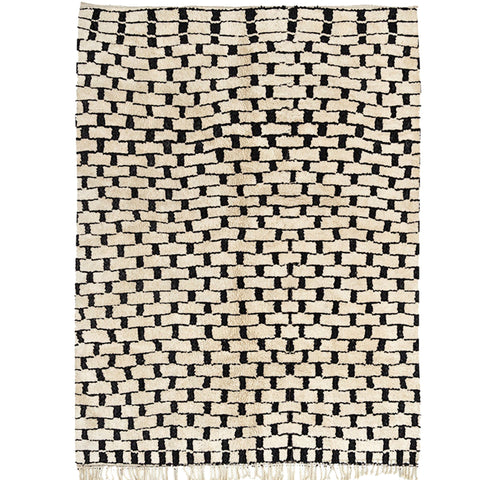 Front view of the gray checkered Beni Ourain Moroccan rug featuring black and white colors.