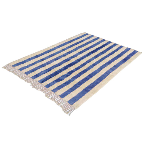 Moroccan rug blue and white stripes , custom made area rug for living room , handmade with natural wool , beni mrirt orange berber rug - Africancreates