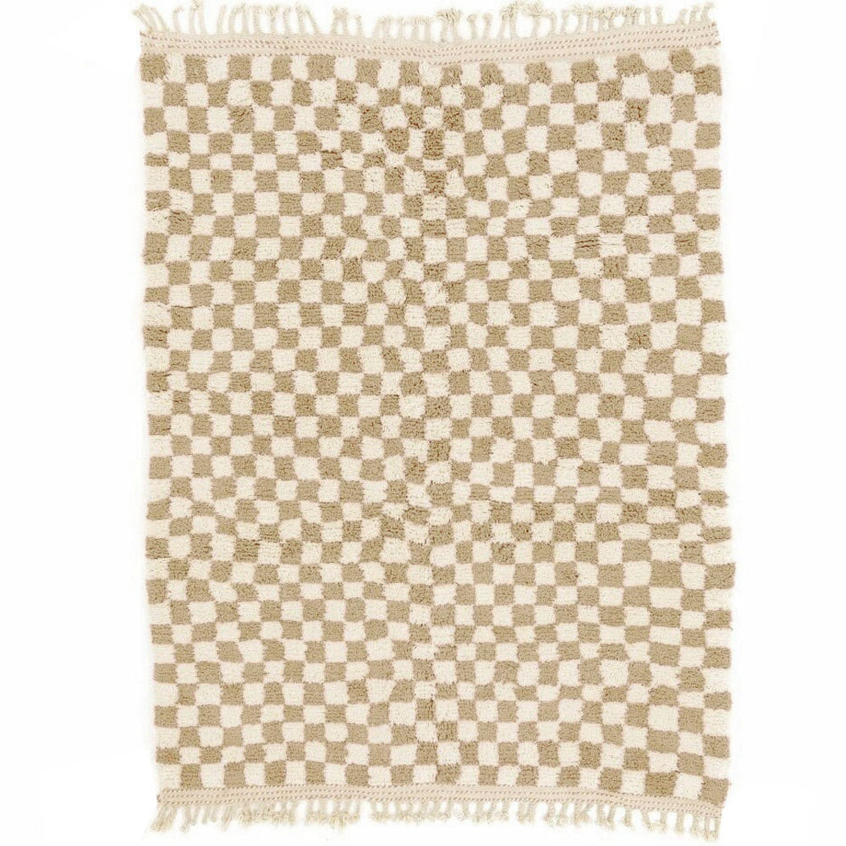 Front view of the beige and white checkered Beni Ourain Moroccan rug.
