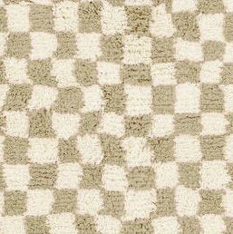 Front view of the beige and white checkered Beni Ourain Moroccan rug.
