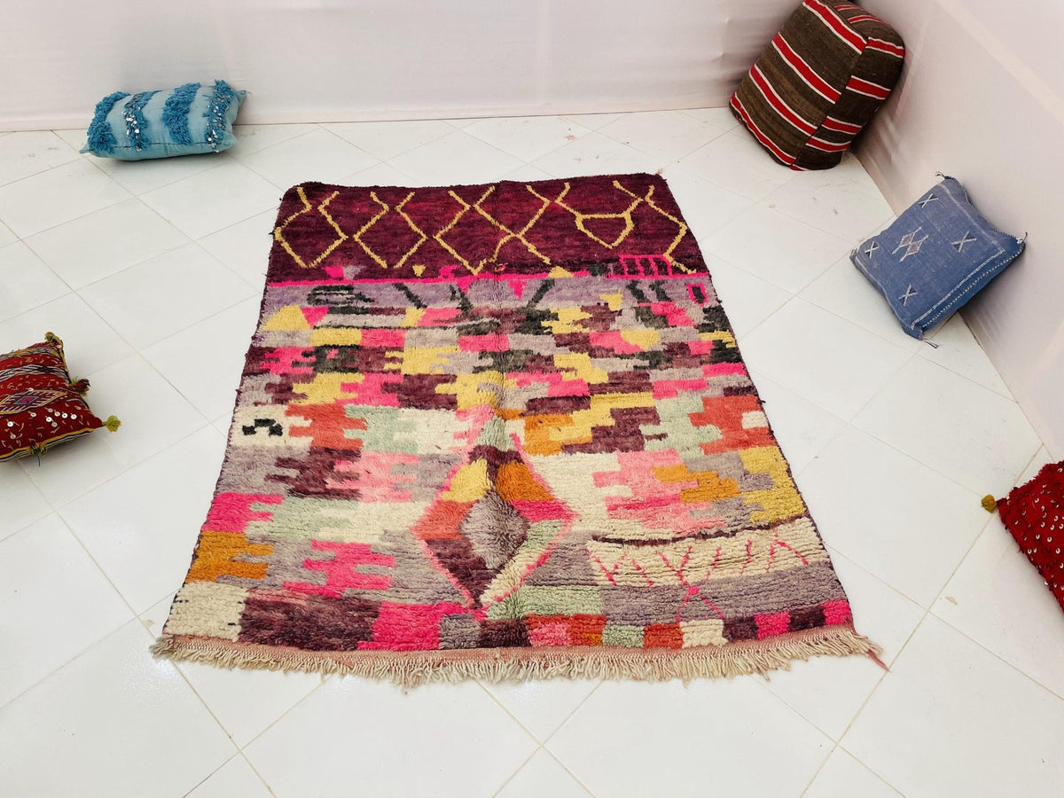 Moroccan Rug, Handmade Rug, Vintage Authentic Moroccan Rug, Abstract Berber Rug,Wool Rug, Sheep Wool Rug, Beni ourain rug - Africancreates