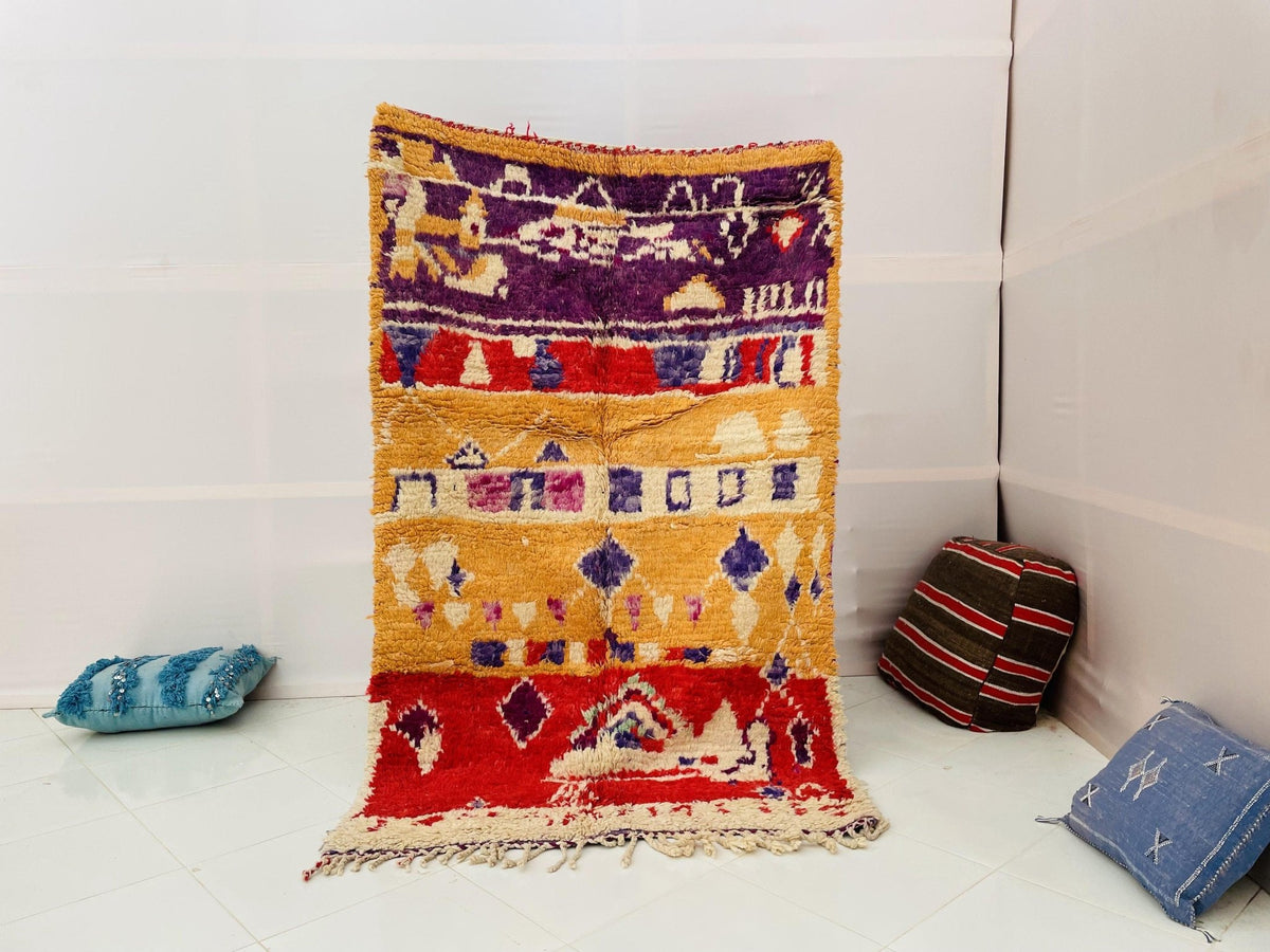 Moroccan Rug, Handmade Rug, Vintage Authentic Moroccan Rug, Abstract Berber Rug,Wool Rug, Sheep Wool Rug, Beni ourain rug - Africancreates