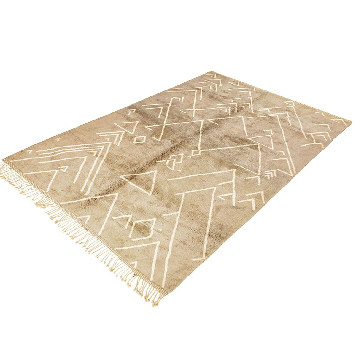 Lifestyle shot of the beige textured Moroccan rug in a room setting.