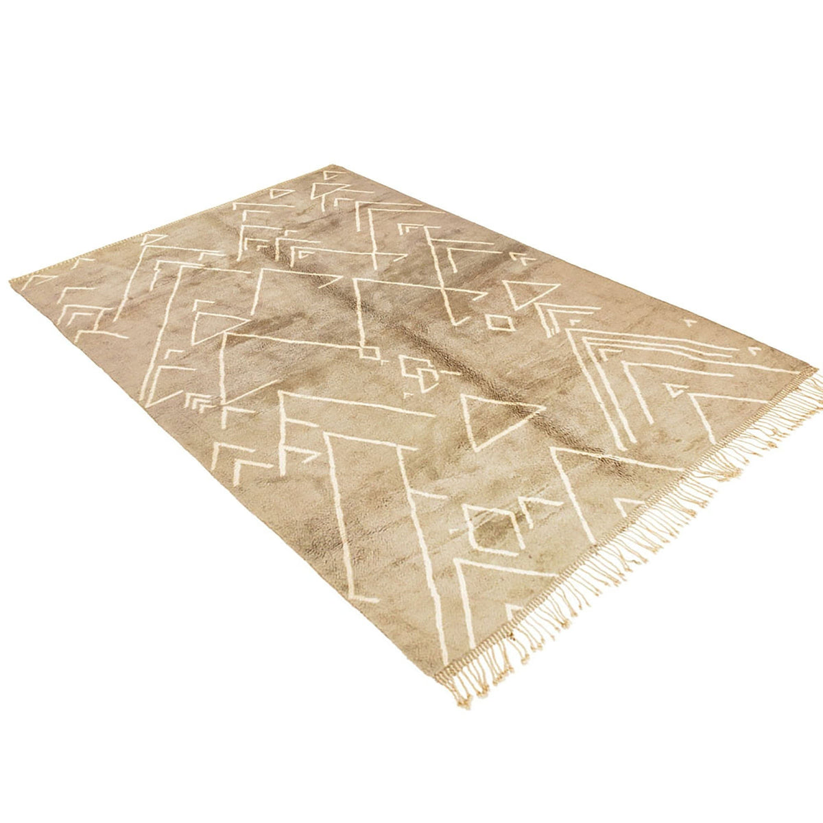 Side view of the beige textured Moroccan rug showcasing its neutral color.
