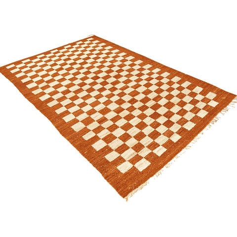 Orange Beni Ourain Moroccan rug checkered design , custom made for living room , handmade with natural wool - Africancreates