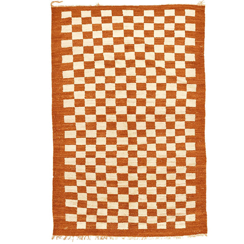 Orange Beni Ourain Moroccan rug checkered design , custom made for living room , handmade with natural wool - Africancreates