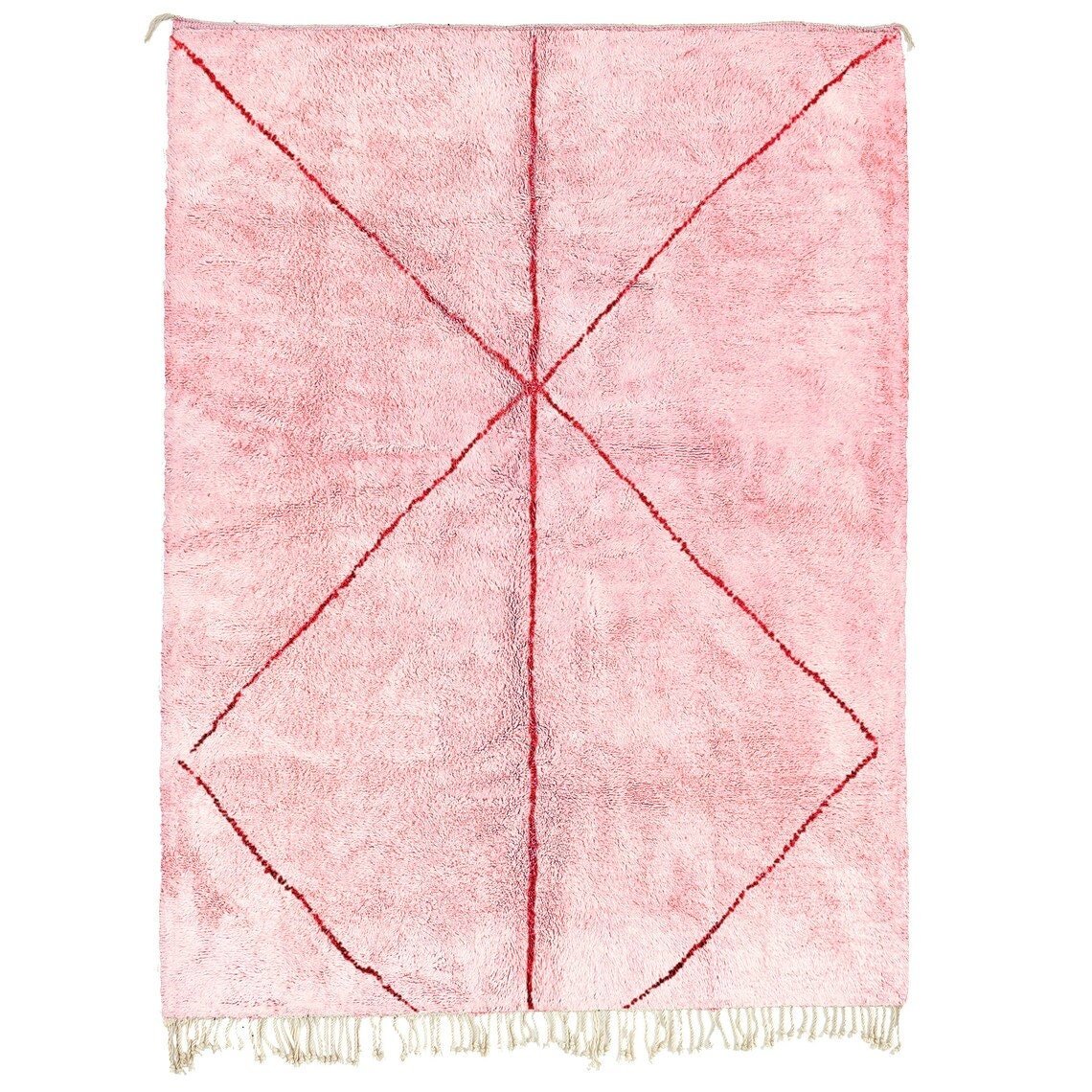 Front view of the pink Moroccan Berber rug showcasing its geometric pattern on a white background.