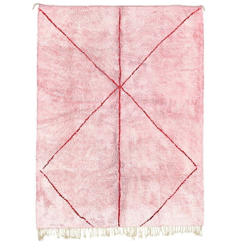 Front view of the pink Moroccan Berber rug showcasing its geometric pattern on a white background.