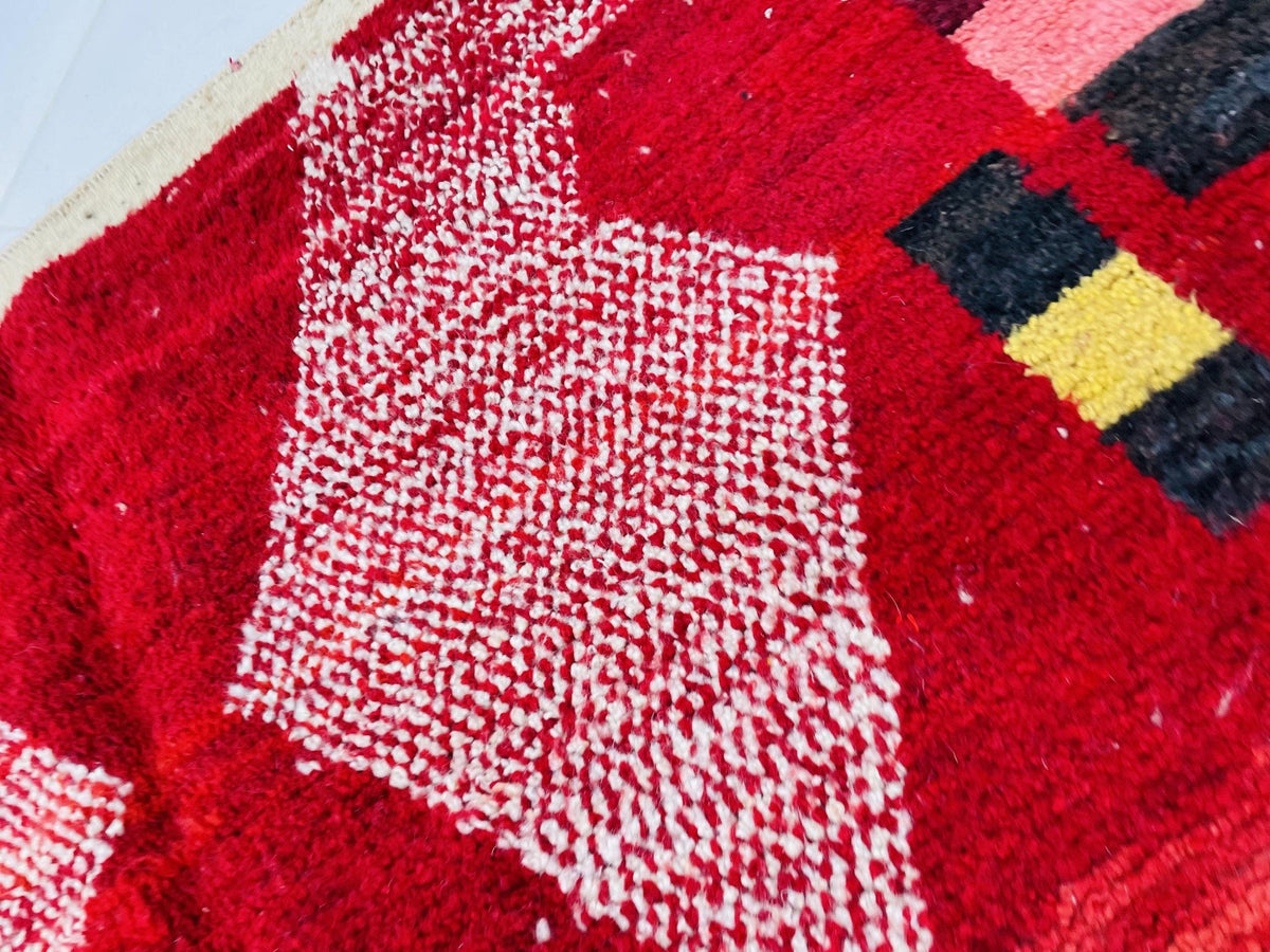 Red VINTAGE Moroccan Rug, Handmade Rug, Vintage Authentic Moroccan Rug, Abstract Berber Rug,Wool Rug, Sheep Wool Rug, Beni ourain rug - Africancreates