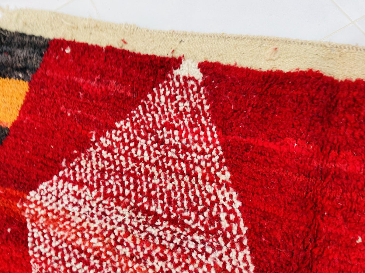 Red VINTAGE Moroccan Rug, Handmade Rug, Vintage Authentic Moroccan Rug, Abstract Berber Rug,Wool Rug, Sheep Wool Rug, Beni ourain rug - Africancreates