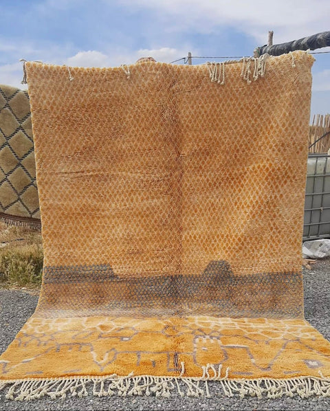 Special Beni Mrirt orange Moroccan berber rug , beni ourain custom and handmade with natural wool - Africancreates