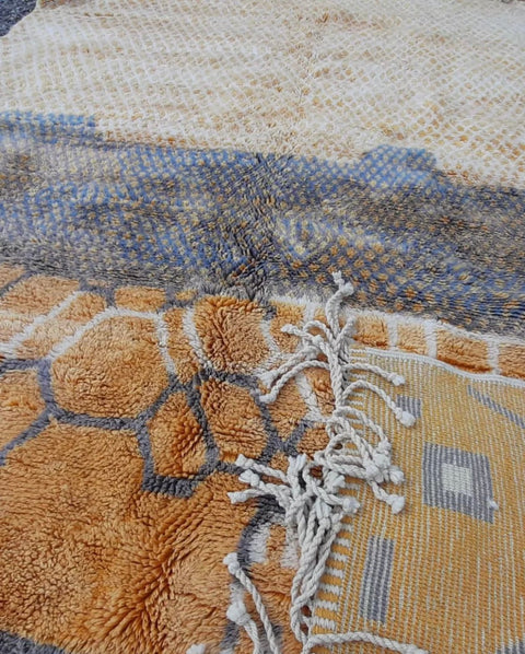 Special Beni Mrirt orange Moroccan berber rug , beni ourain custom and handmade with natural wool - Africancreates