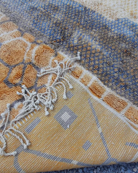 Special Beni Mrirt orange Moroccan berber rug , beni ourain custom and handmade with natural wool - Africancreates