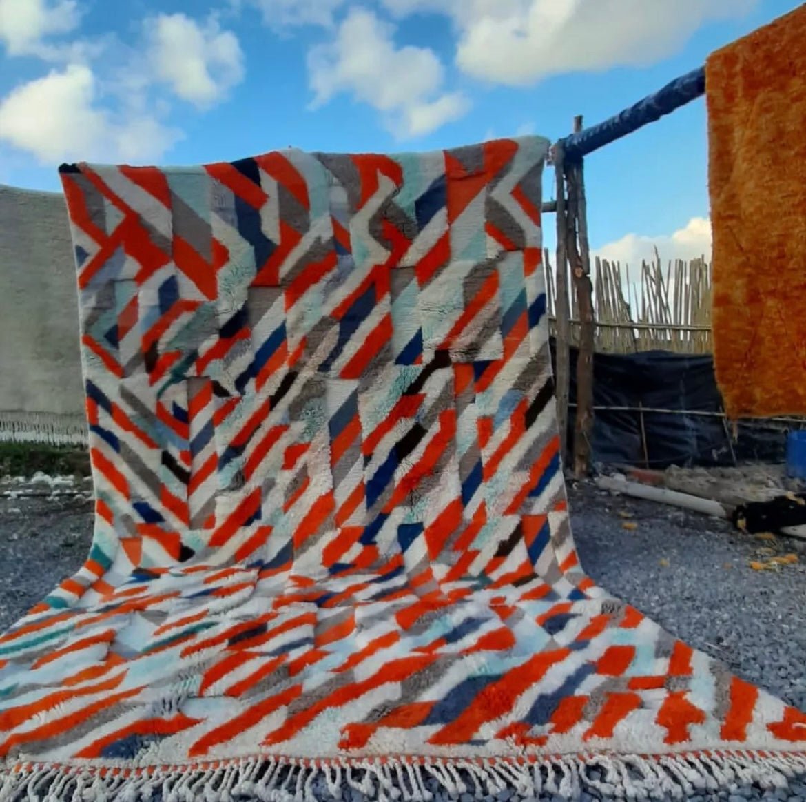 Lifestyle view showcasing the colorful abstract design of the Beni Ourain rug.