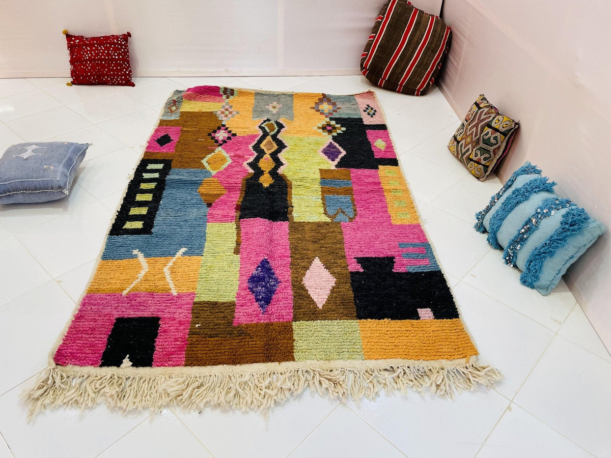 VINTAGE Moroccan Rug, Handmade Rug, Vintage Authentic Moroccan Rug, Abstract Berber Rug,Wool Rug, Sheep Wool Rug, Beni ourain rug - Africancreates